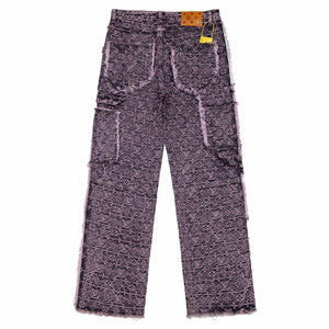 Monogram purple distressed flare denim