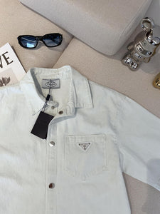 Prad denim badge short sleeve button down