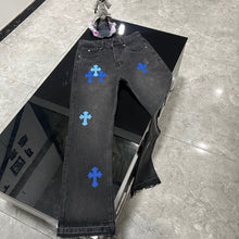 Load image into Gallery viewer, CH black denim with blue crosses
