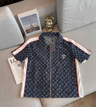 Load image into Gallery viewer, Monogram denim zip up summer set
