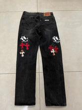 Load image into Gallery viewer, CH black denim red pink black crosses
