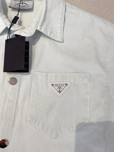 Prad denim badge short sleeve button down