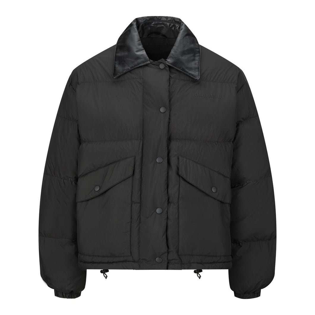 MU471 Miu Miu Leather Collar 90 White Goose Down Coat