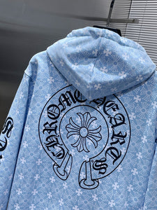 CH baby blue white detail zip up hoodie