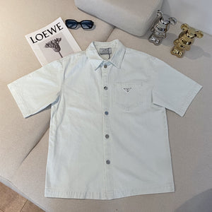 Prad denim badge short sleeve button down