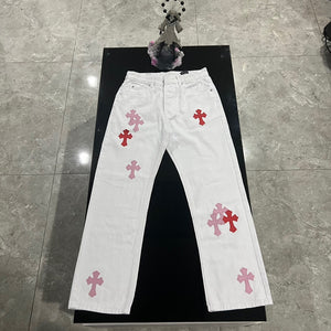 CH white red pink cross denim