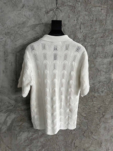 202 CASABLANCA White Short Sleeve Cotton Knitted Shirt with Pearl Buttons