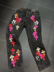 CH black denim red pink black crosses