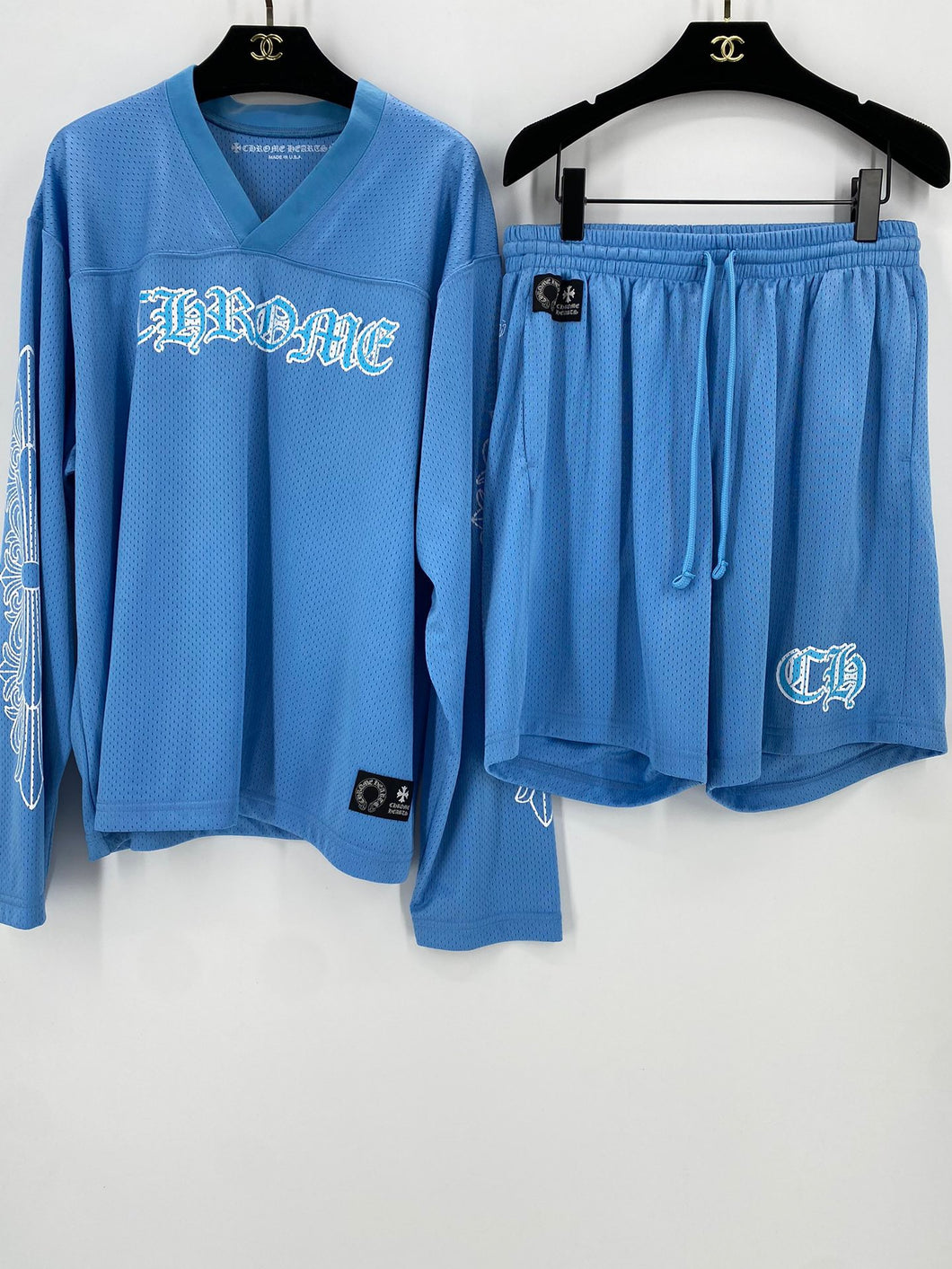 CH mesh long sleeve short set