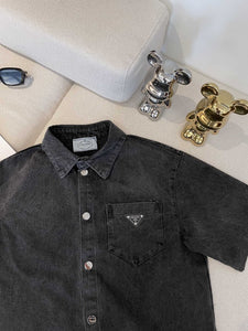 Prad denim badge short sleeve button down