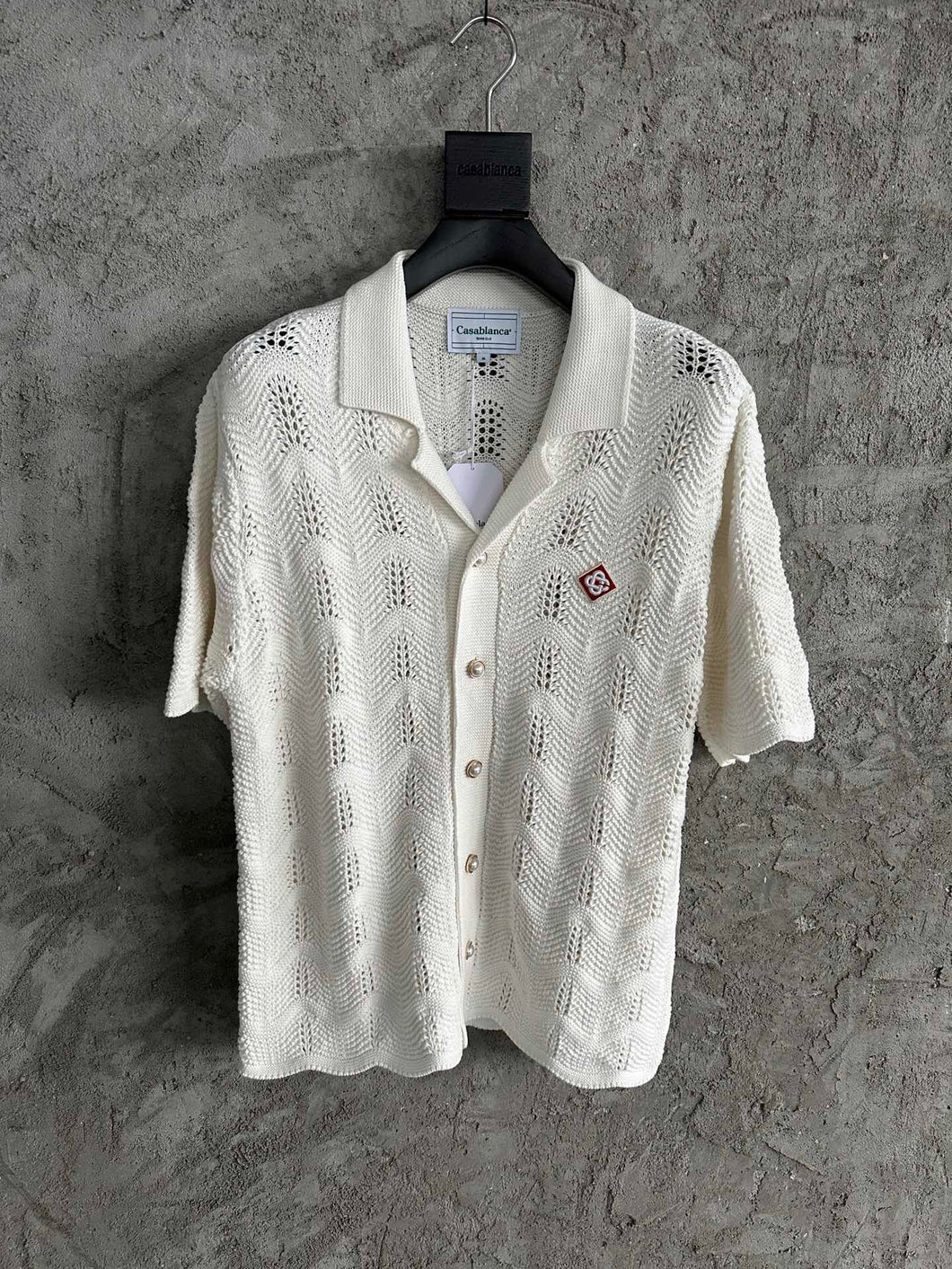 202 CASABLANCA White Short Sleeve Cotton Knitted Shirt with Pearl Buttons