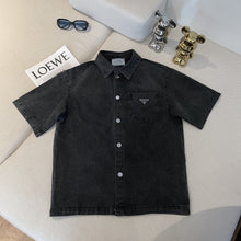 Load image into Gallery viewer, Prad denim badge short sleeve button down
