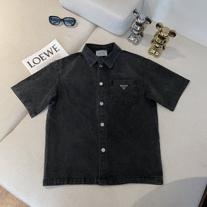 Prad denim badge short sleeve button down