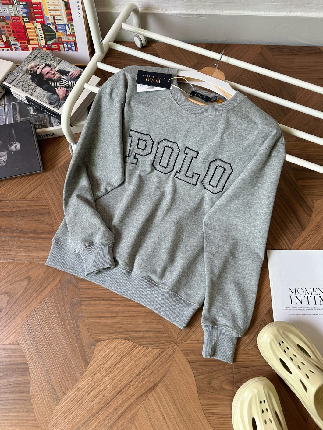 166RL#021 Embroidery Letters Crewneck Cotton Sweatshirt