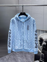 Load image into Gallery viewer, CH baby blue white detail zip up hoodie
