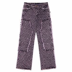 Monogram purple distressed flare denim