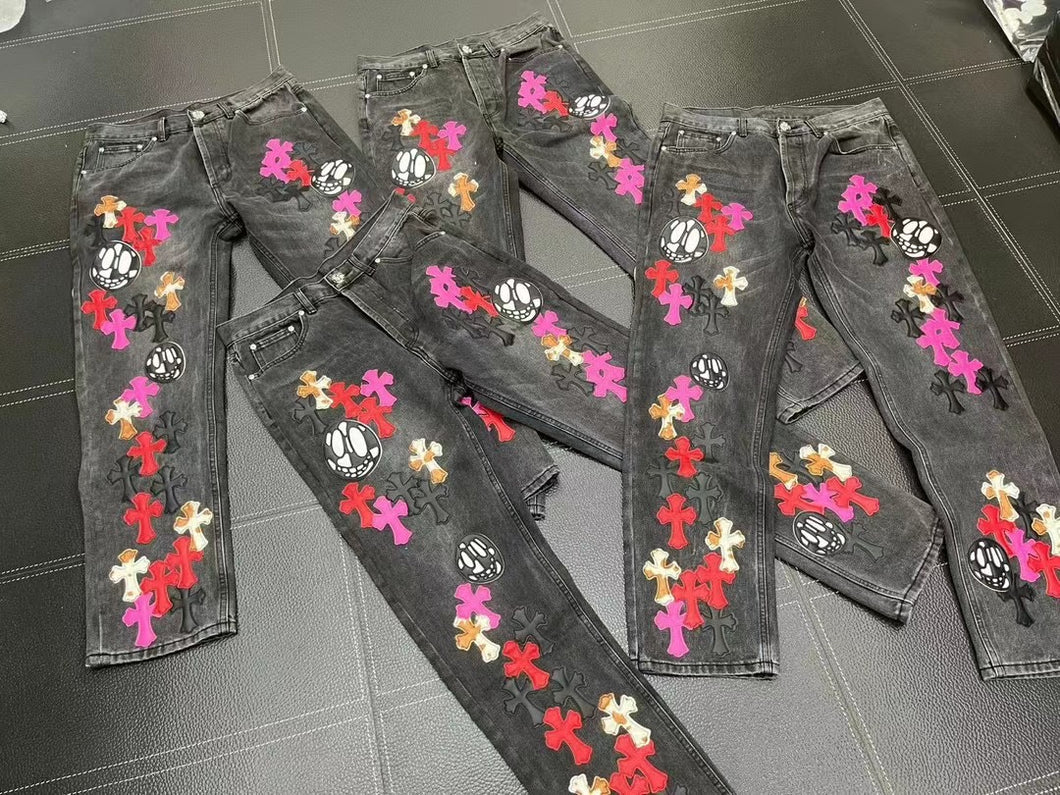 CH black denim red pink black crosses