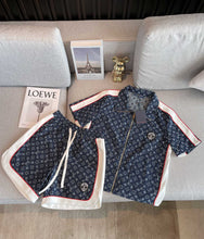 Load image into Gallery viewer, Monogram denim zip up summer set
