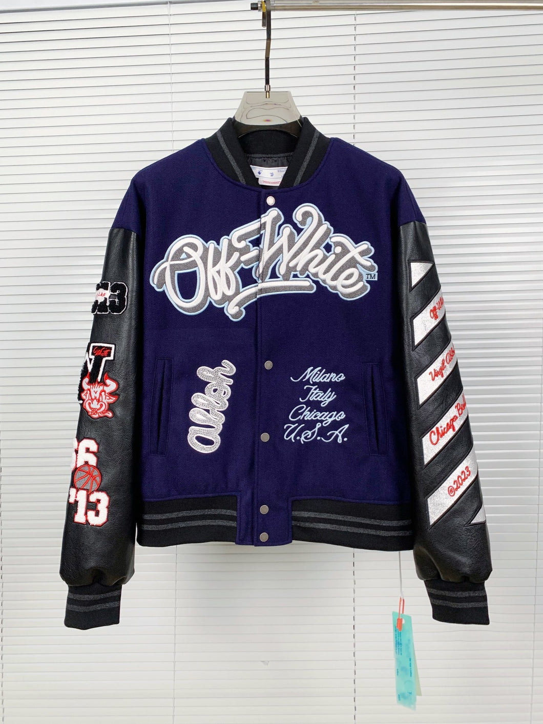 OFF purple varsity jacket