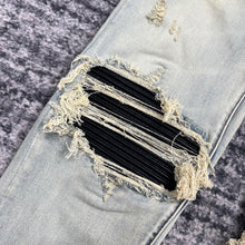 Load image into Gallery viewer, Light denim black leather bleach string
