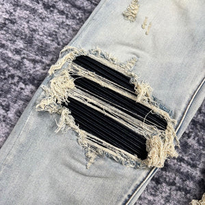 Light denim black leather bleach string