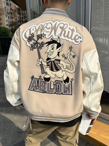 OFF cream varsity jacket