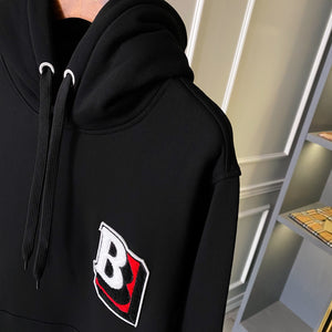 Berry furry B logo hoodie