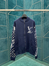 Load image into Gallery viewer, Monogram navy logo sleeve zip up
