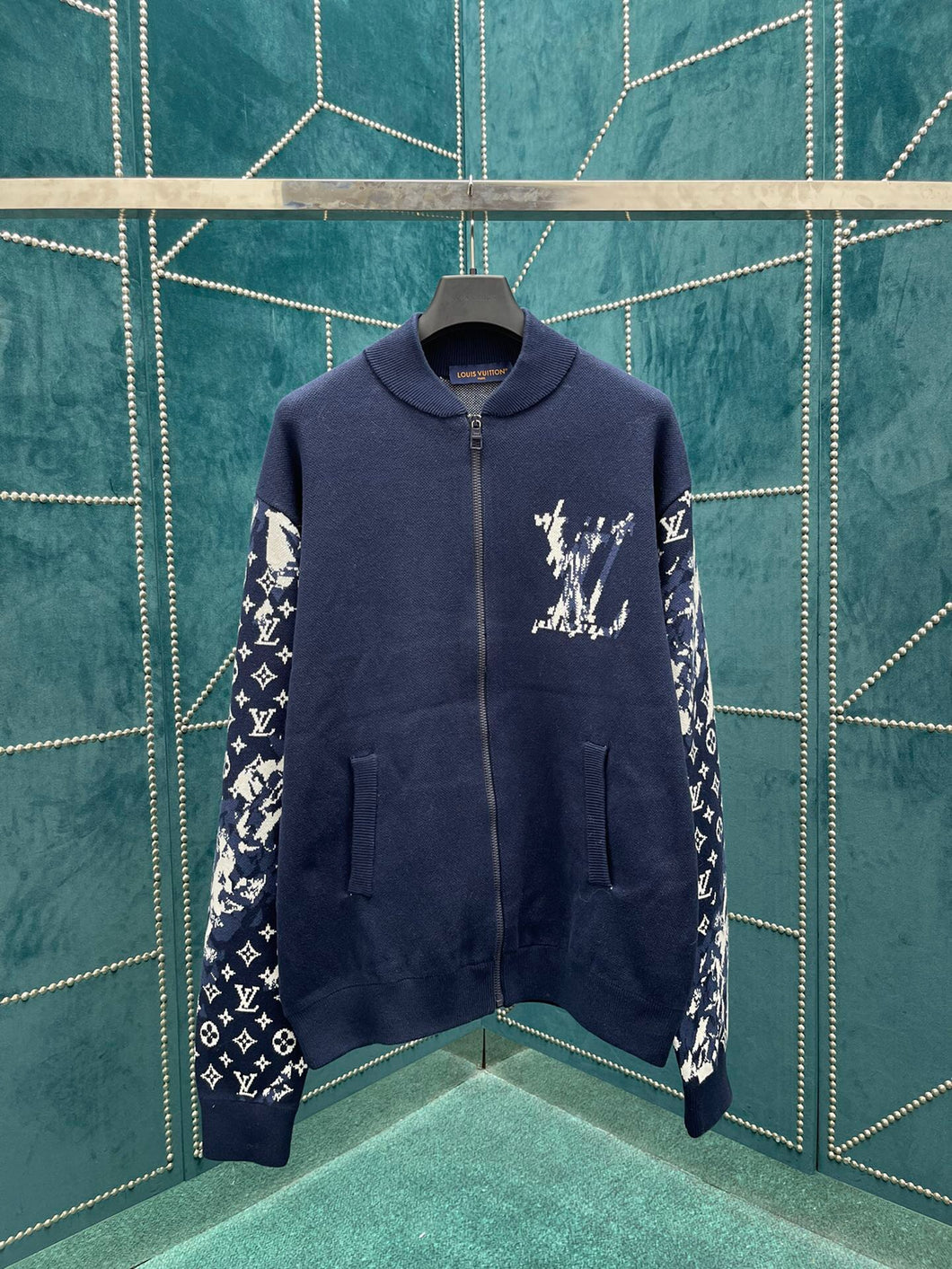 Monogram navy logo sleeve zip up