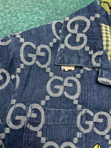 GG denim short sleeve button down