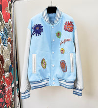 Load image into Gallery viewer, Monogram light blue varsity jacket
