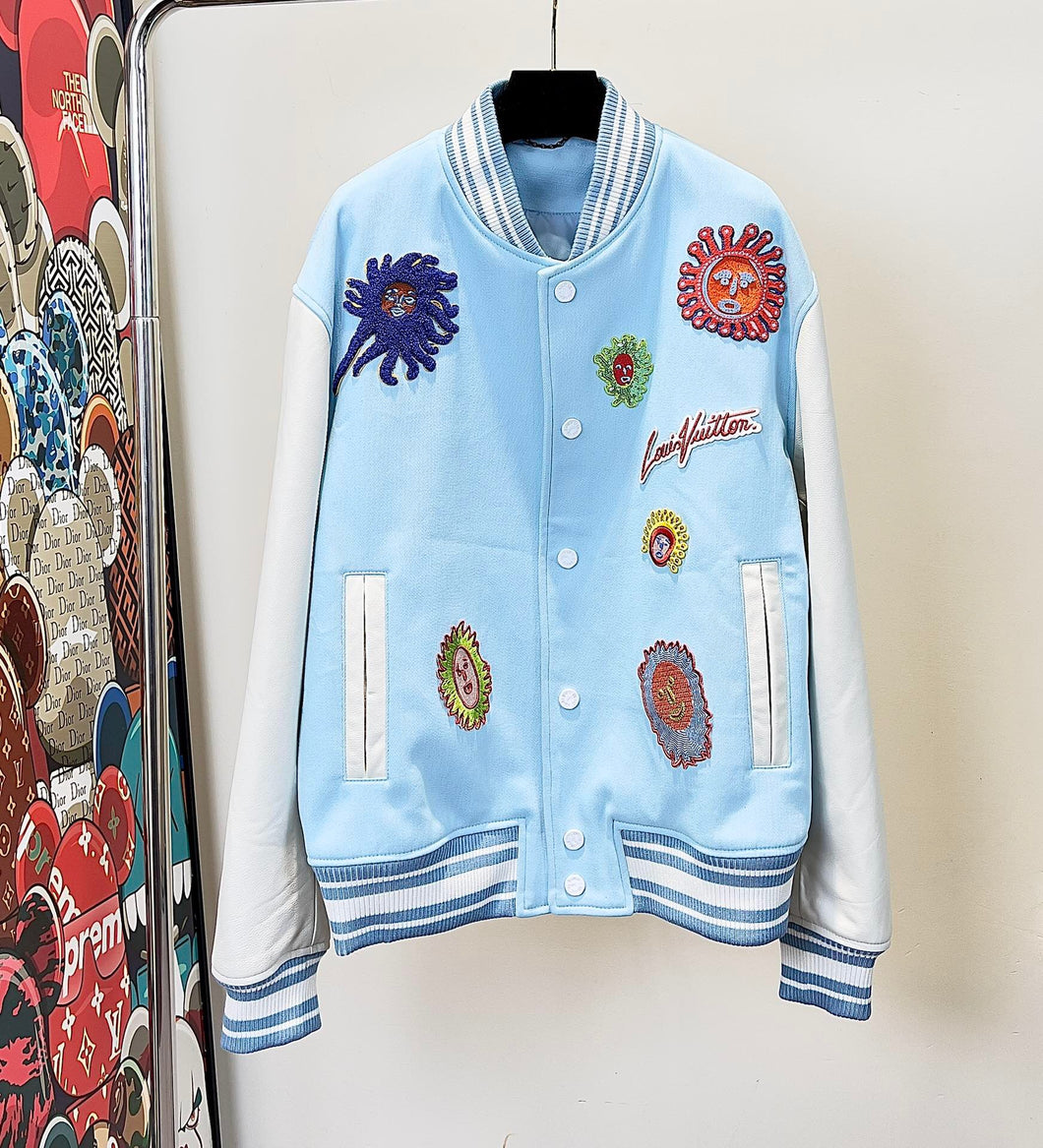 Monogram light blue varsity jacket