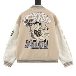 OFF cream varsity jacket