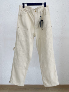 Monogram cream embossed denim set