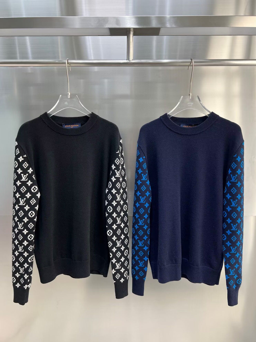 Monogram knit sleeve logo sweater