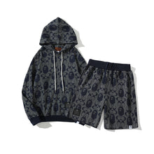 Load image into Gallery viewer, Bape black and white hoodie short set
