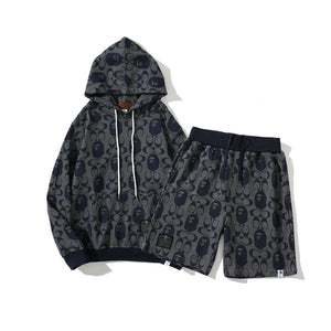 Bape black and white hoodie short set