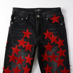 Red star all over denim