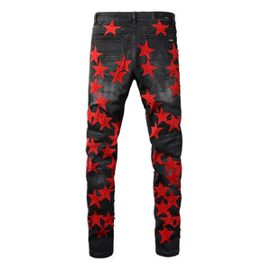 Red star all over denim