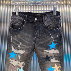 Multi start black denim