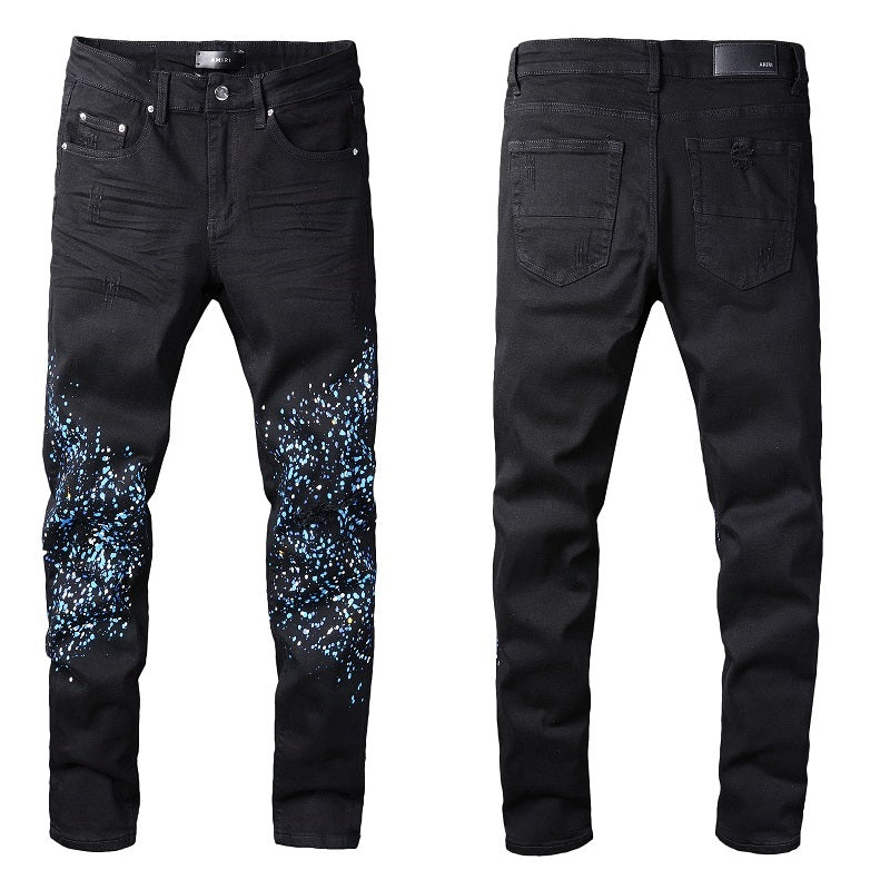 Amiri blue paint denim black