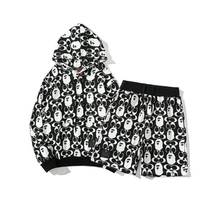 Bape black and white hoodie short set