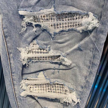 Load image into Gallery viewer, White studded denim
