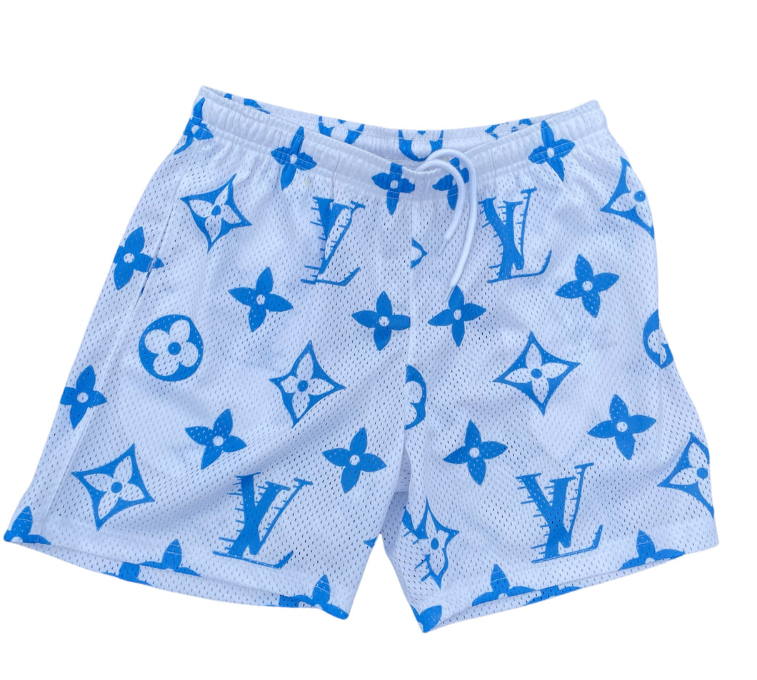Monogram blue and white mesh shorts