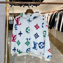 Load image into Gallery viewer, Monogram furry jumbo zip up white
