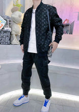 Load image into Gallery viewer, Monogram black velvet zip up set
