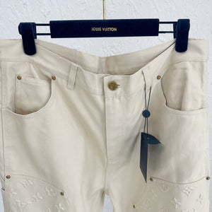 Monogram cream embossed denim set