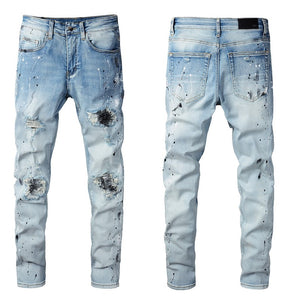 Amiri light blue black underlay denim