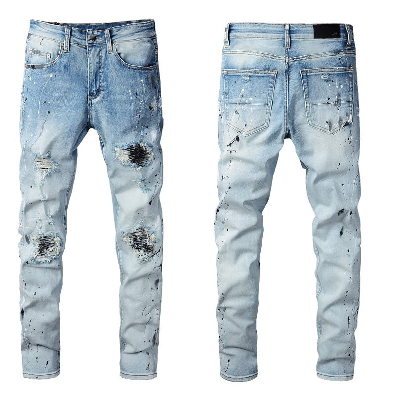 Amiri light blue black underlay denim