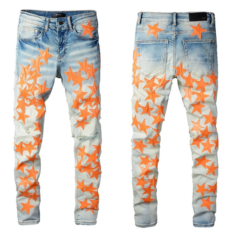 Amiri orange star denim